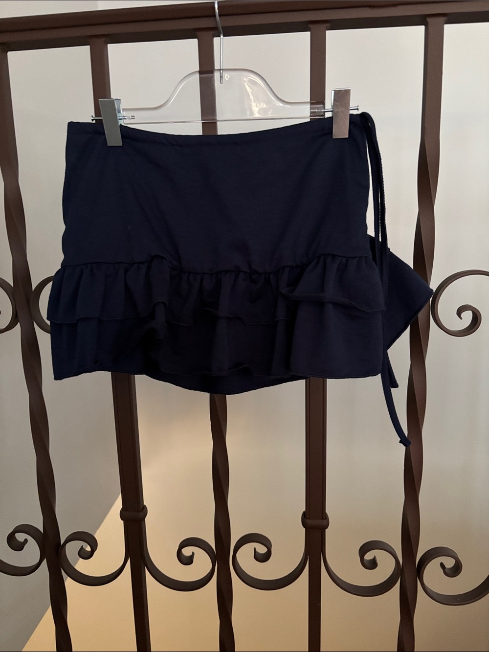 Edikted Navy Ruffle Tie-Side Mini Skirt